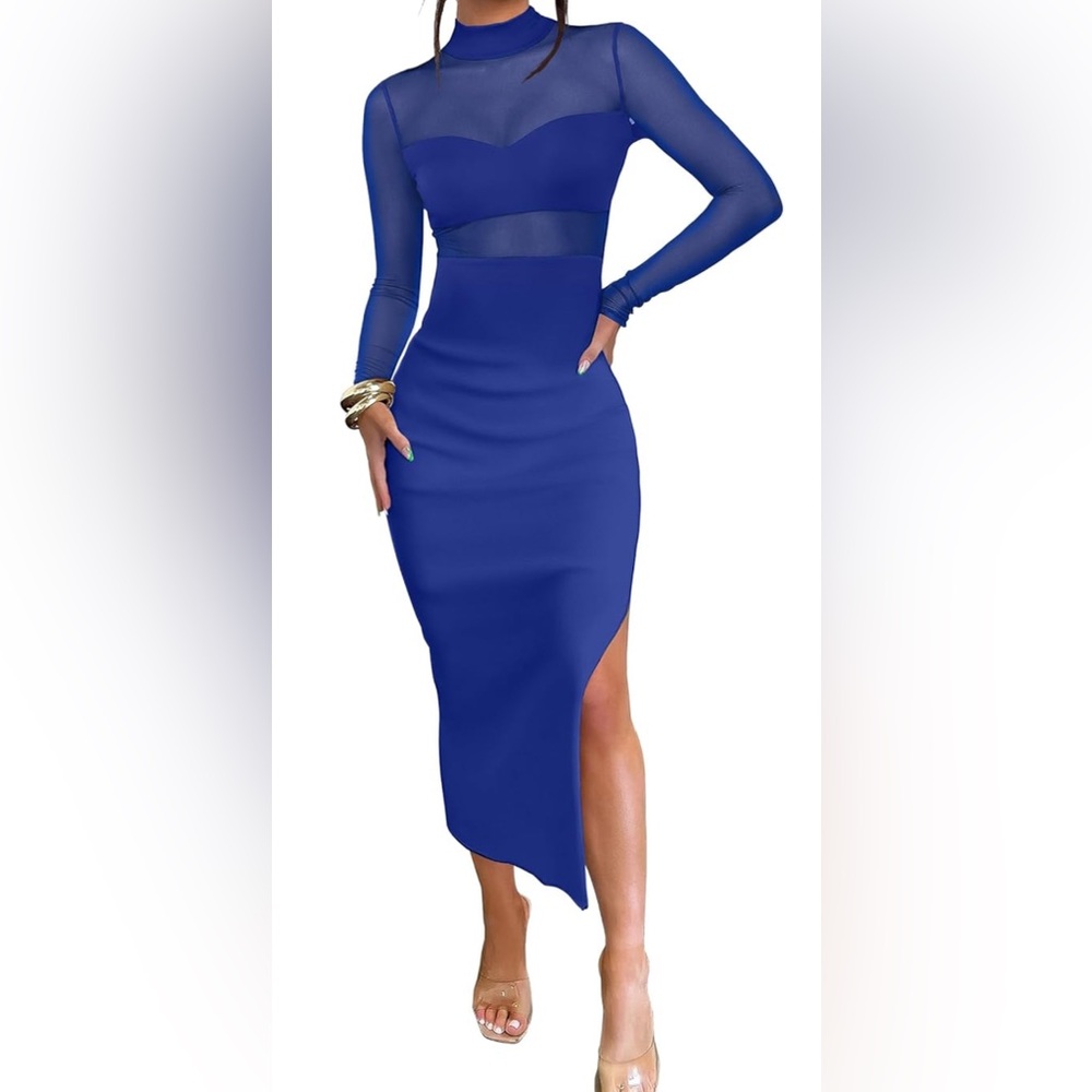 Chic Long Sleeve Blue Dress